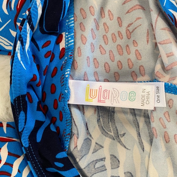 LULAROE funky one size super soft leggings blue tropical print cozy comfy - Picture 4 of 7